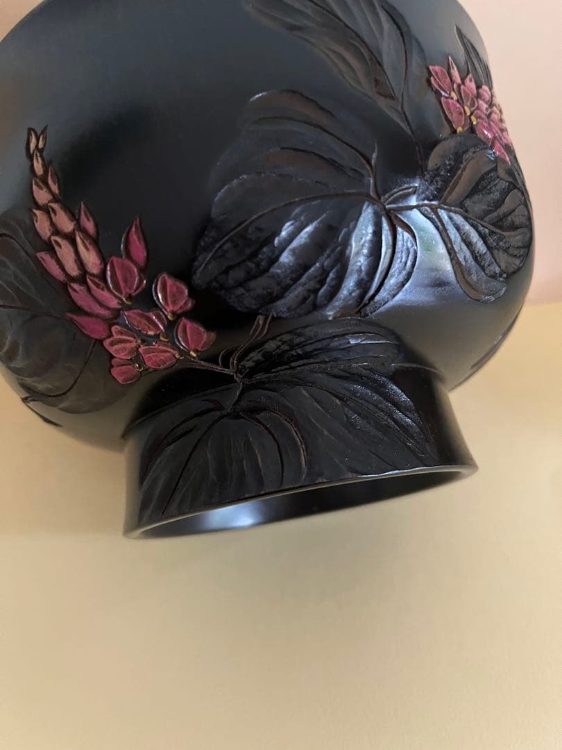 川添日記おおぶり椀　 草木彫漆器