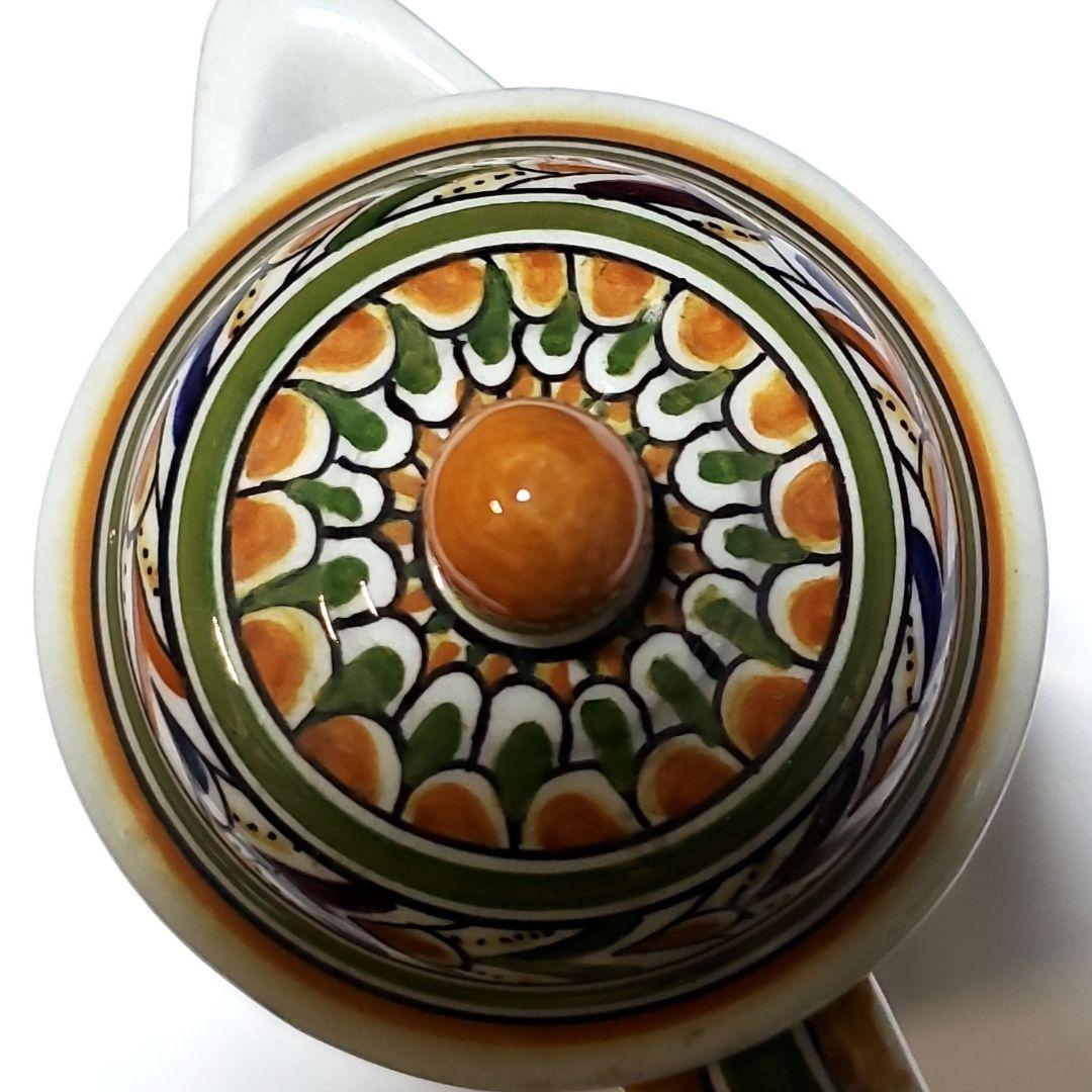 手描き陶器ピッチャー 蓋付き