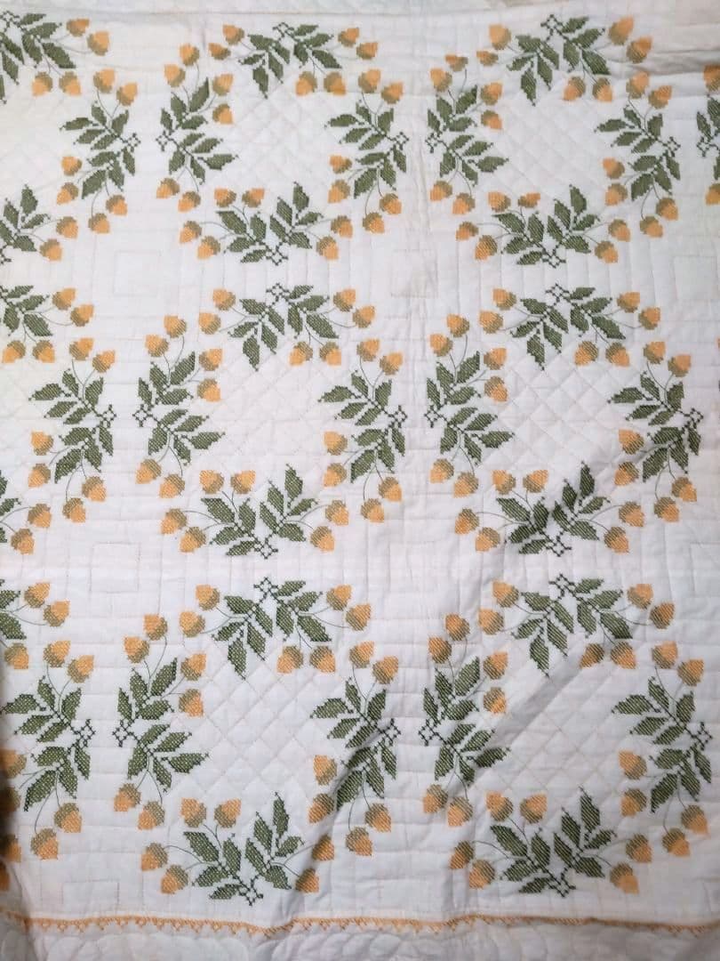 フランスアンティーク どんぐり ヴィンテージ クロスステッチ キルティング