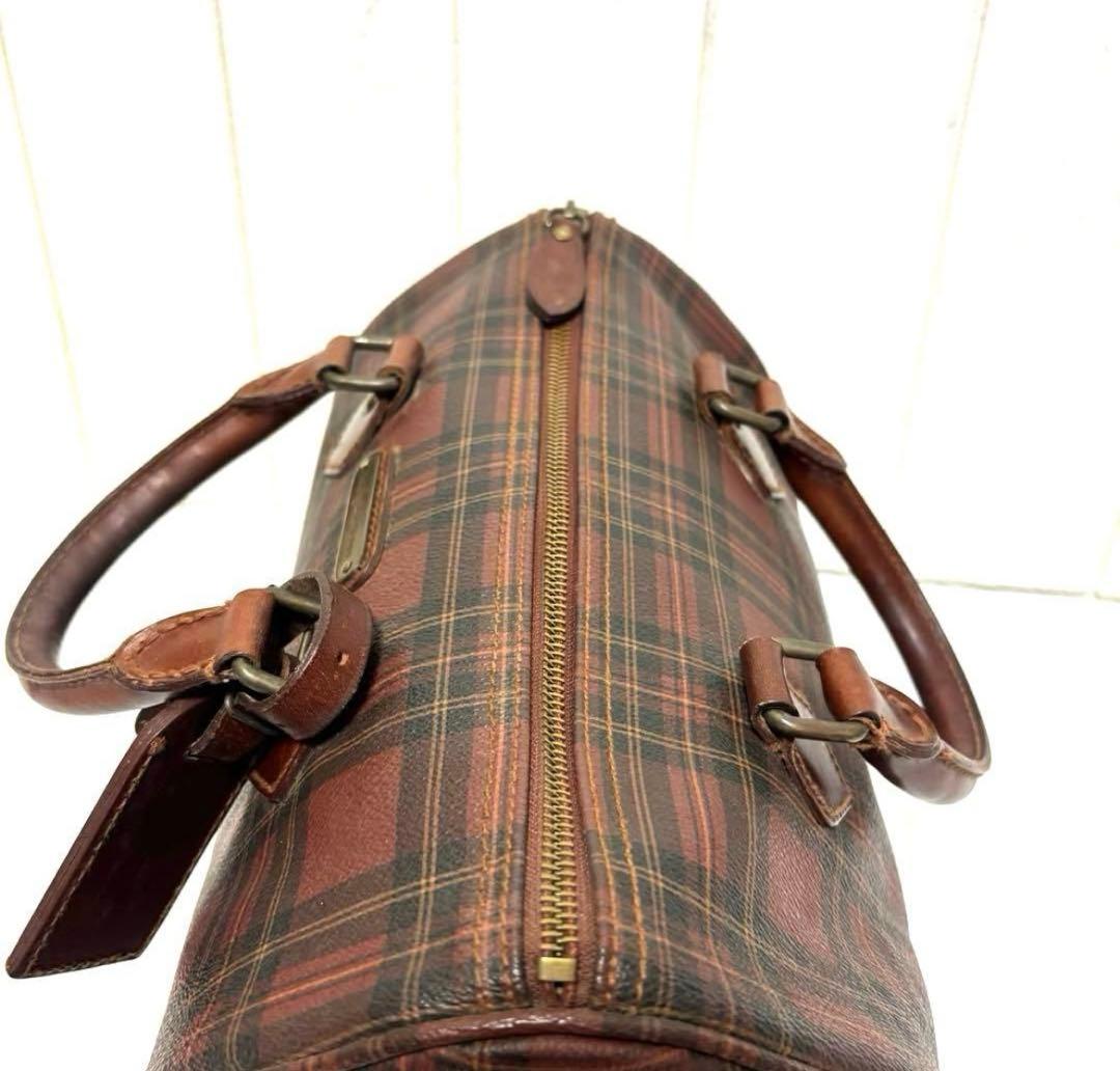 希少　ラルフローレン　ハンドバッグ　ミニボストンバッグ　タータンチェック　赤茶