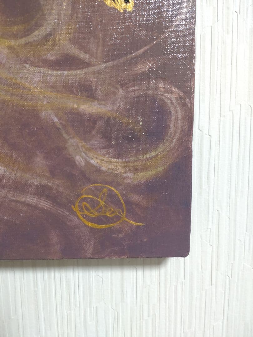 カラスの油絵◆1点物絵画◆アイヌ模様/パワーアート/真作/作者サイン入り