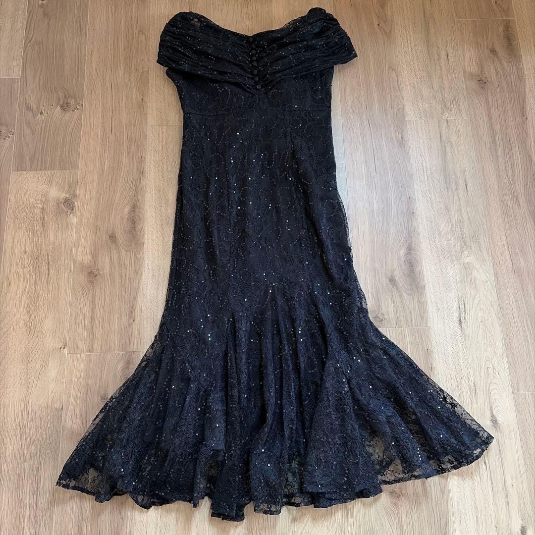 Leja 2wayレース花柄オフショルダーマーメイドワンピースドレス　黒　結婚式