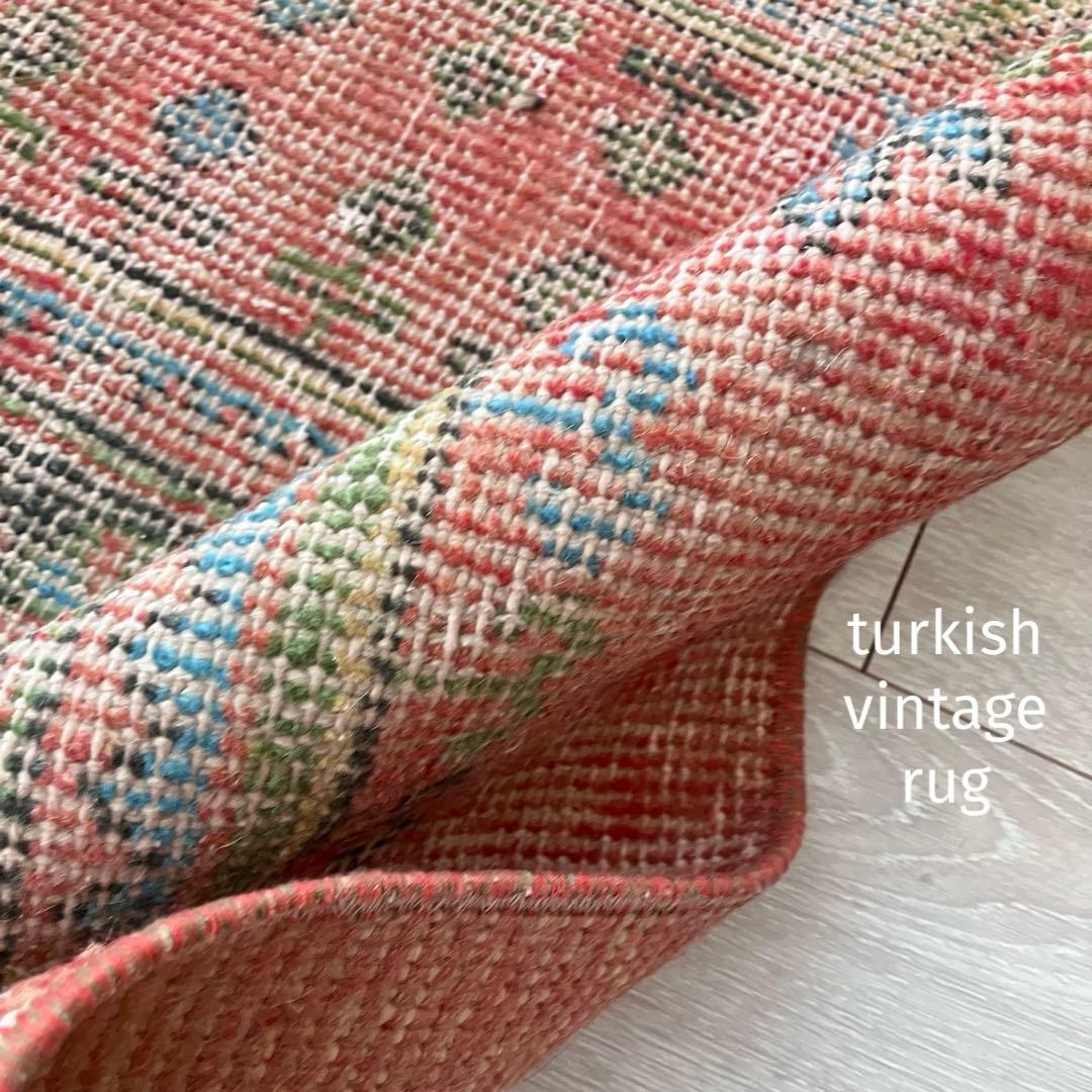 シャビーオレンジ78×190/ 3Box ブルーグリーン　トルコヴィンテージラグ