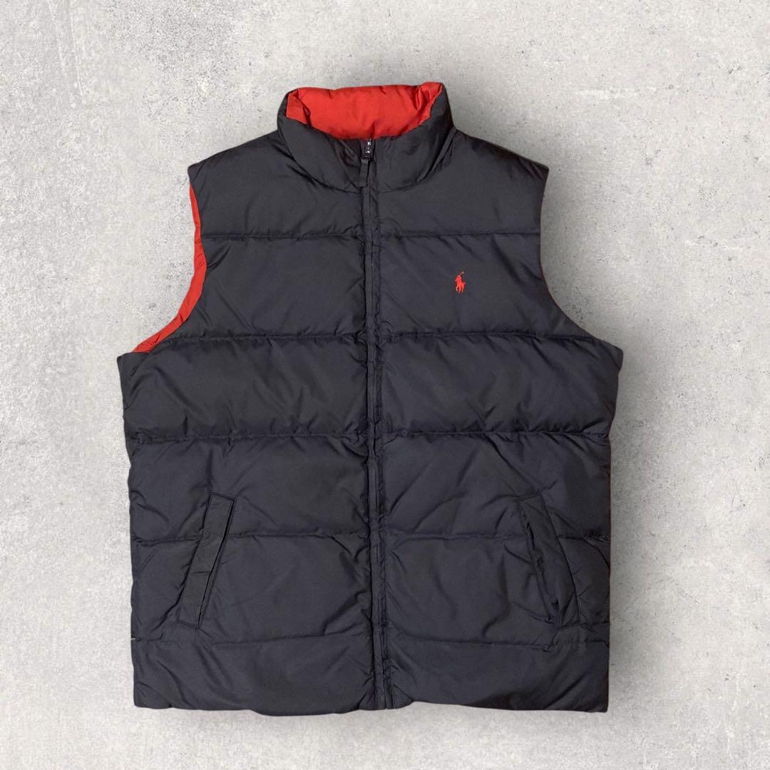 【ポロラルフローレン】ダウンベスト　リバーシブル　ネイビー　刺繍ロゴ　M相当　g