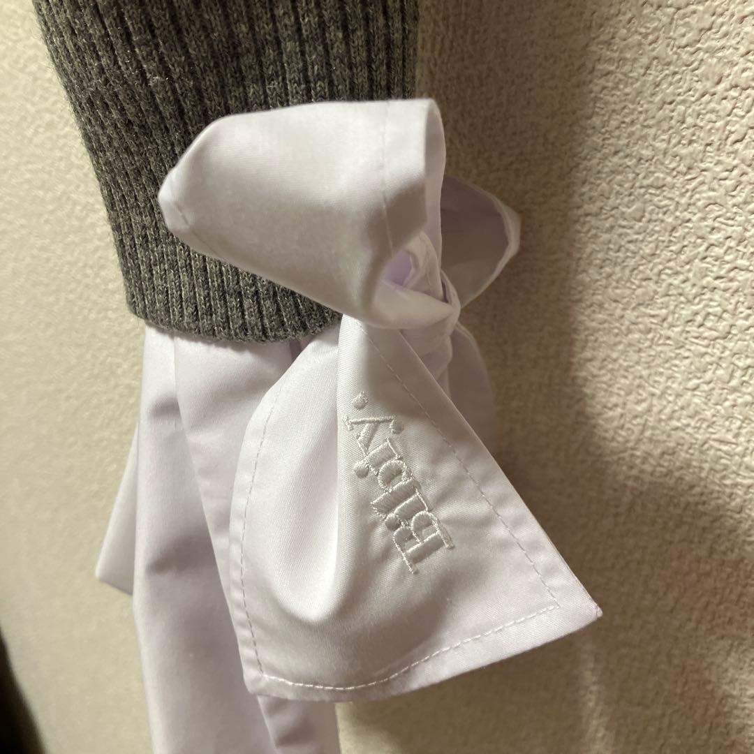 bibiyニットカーディガン リボン付き 長袖カーディガングレー