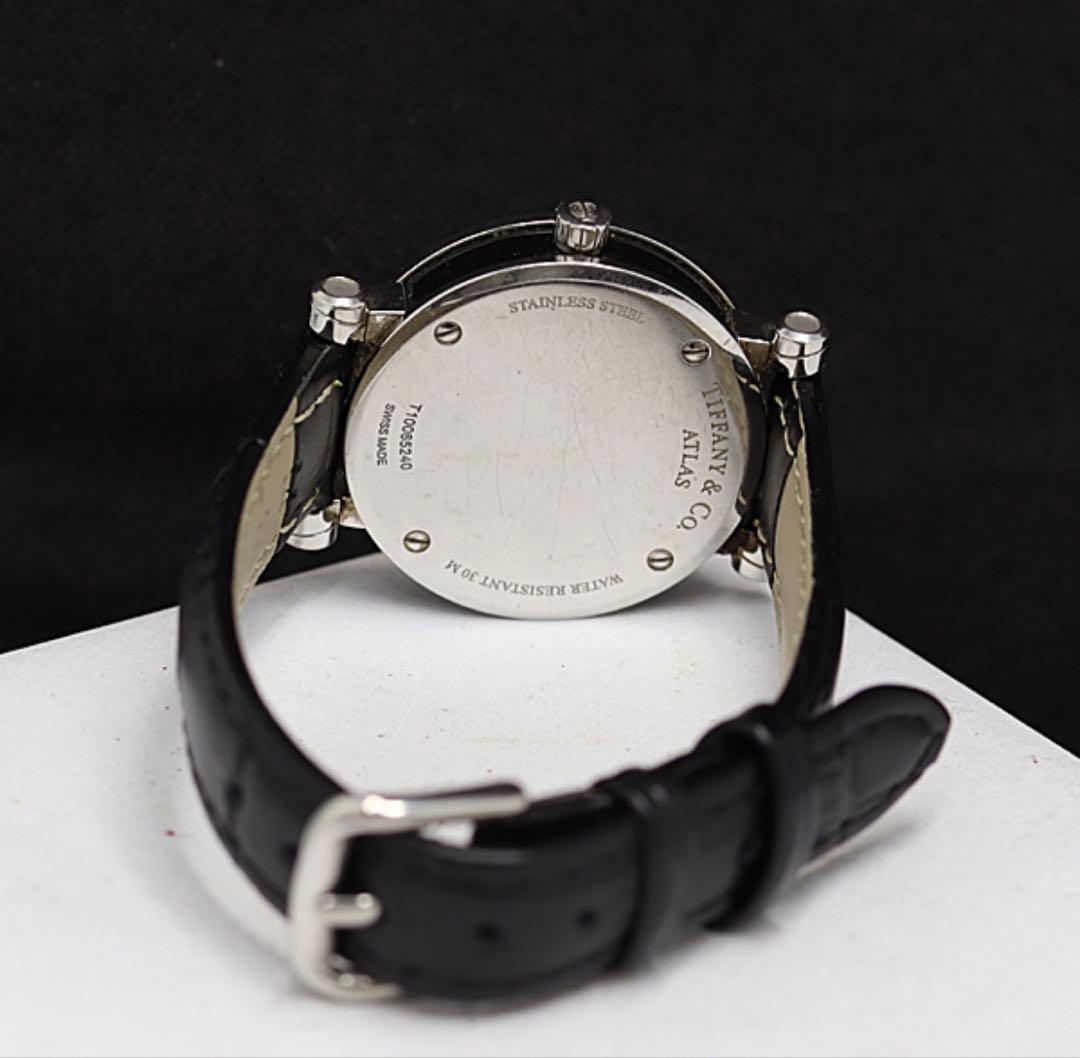 美品　Tiffany & Co. ブラック時計　アトラス　黒文字盤　電池交換済み