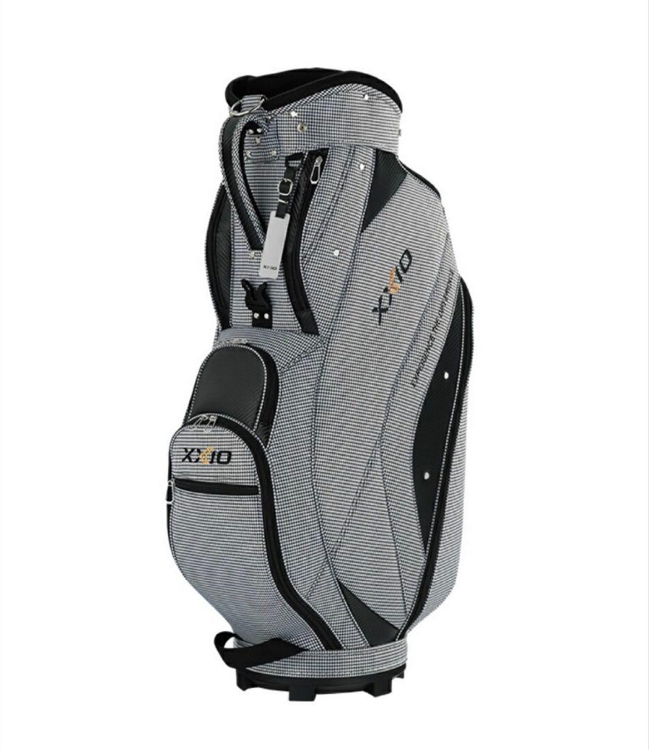 美品XXIOゼクシオ ゴルフ キャディバッグ 千鳥格子柄 グレー系9.5型
