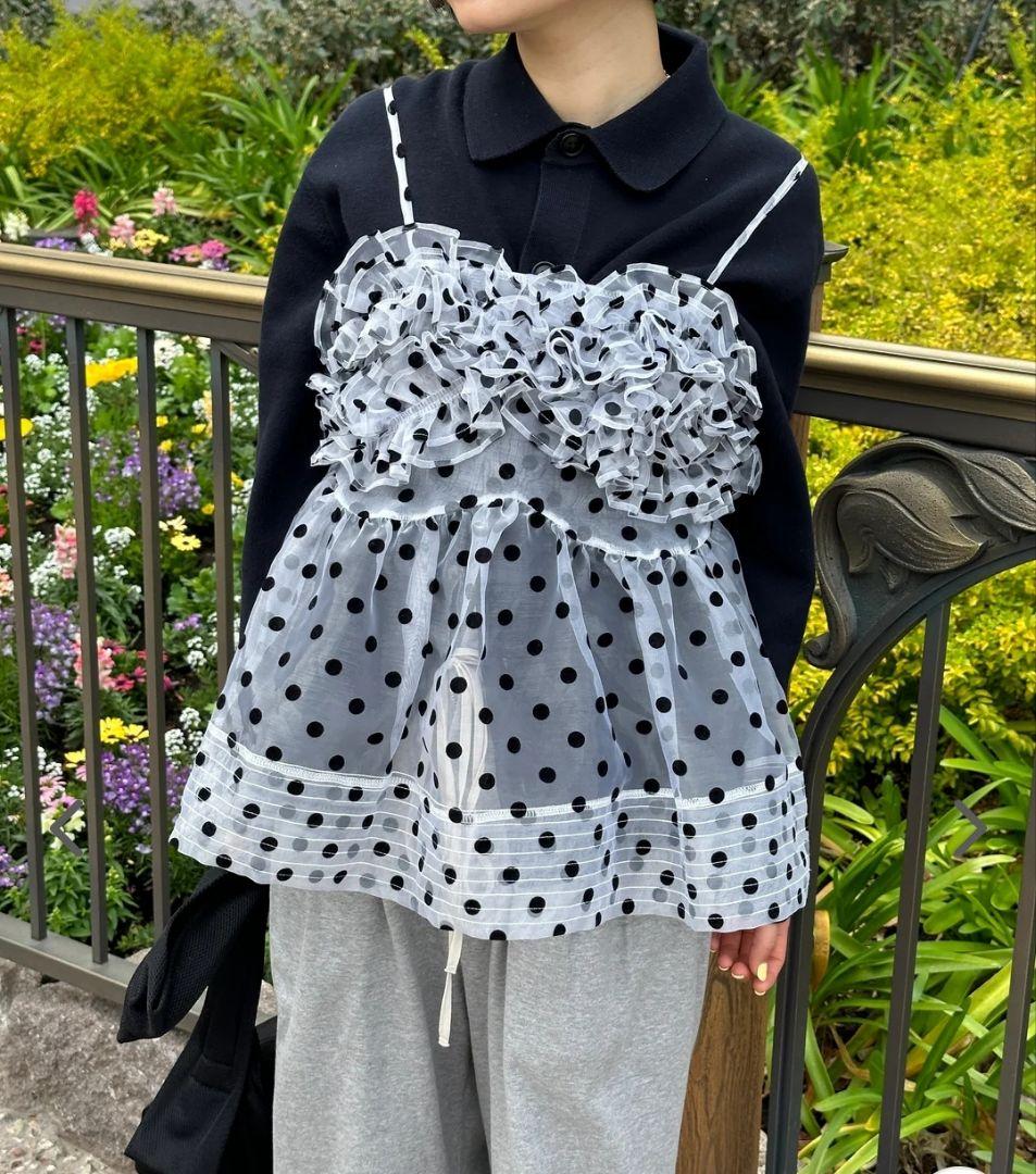 poppy フリル付き水玉模様チュニック
