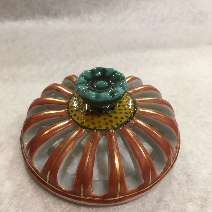 九谷焼　香炉　唐子　唐絵　すかし蓋付き　木箱付き　昭和　レトロ　床の間　金彩