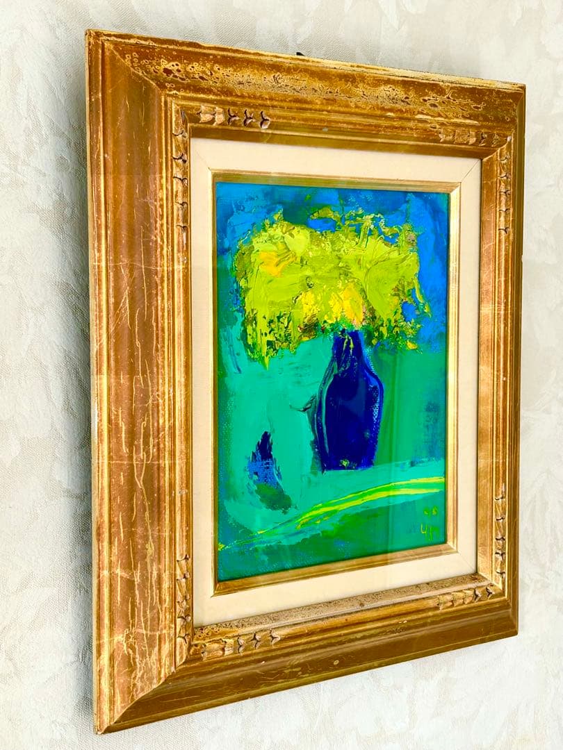 【野村康子】油彩額縁 花瓶と薔薇