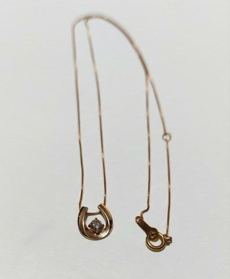 K18　1Pダイヤモンド 0.1ct 馬蹄 ネックレス　　アンティーク