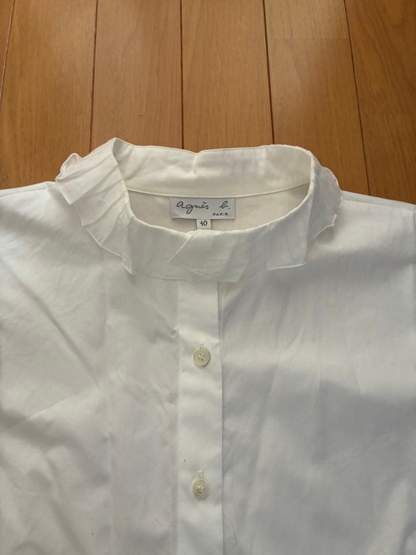★新品★定価28600 agnes b. フリル襟ラッフルブラウス 40 白