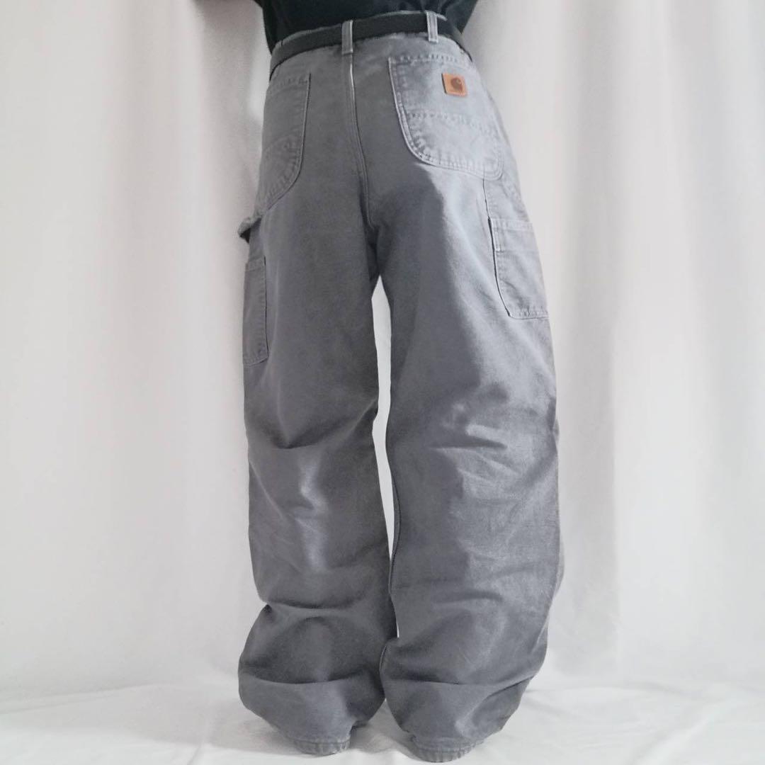 希少 カーハート B111 裏地チェック ペインターパンツ 34×32 グレー