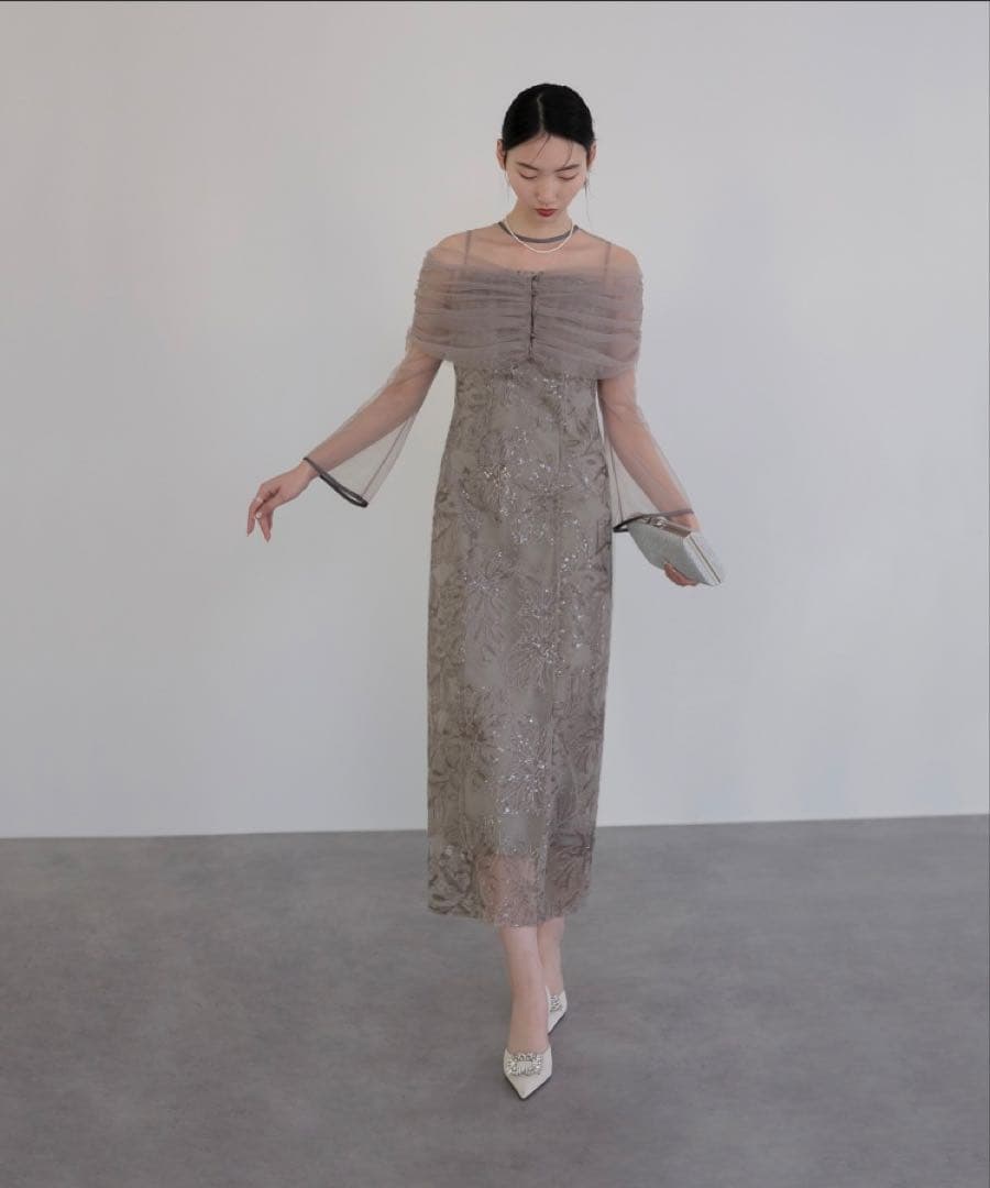 Leja チュールオフショルダー花柄ワンピース