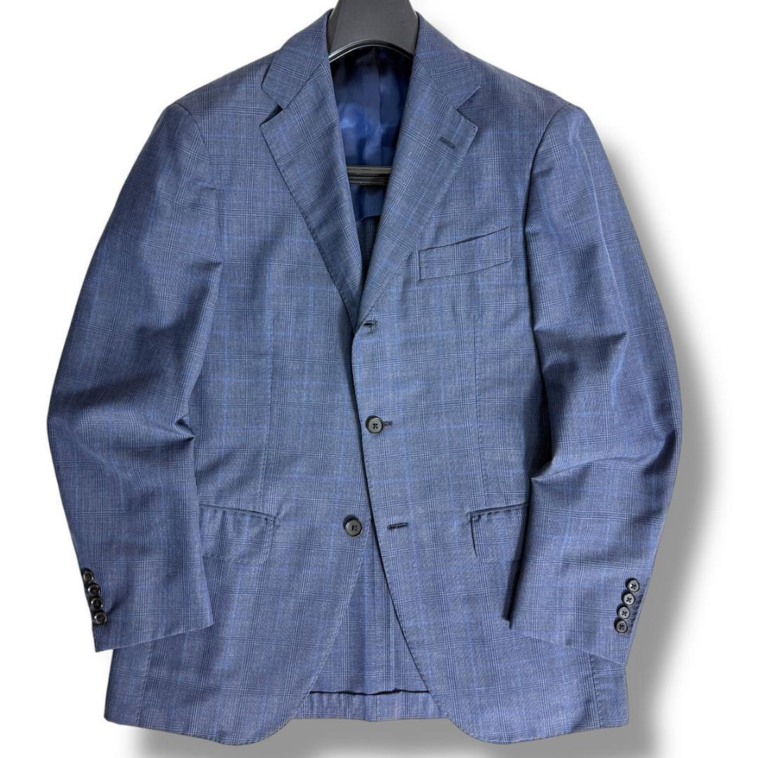 J6409超美品 ブリッラペルイルグスト 伊製生地モヘヤ混グレンプレイド柄スーツ