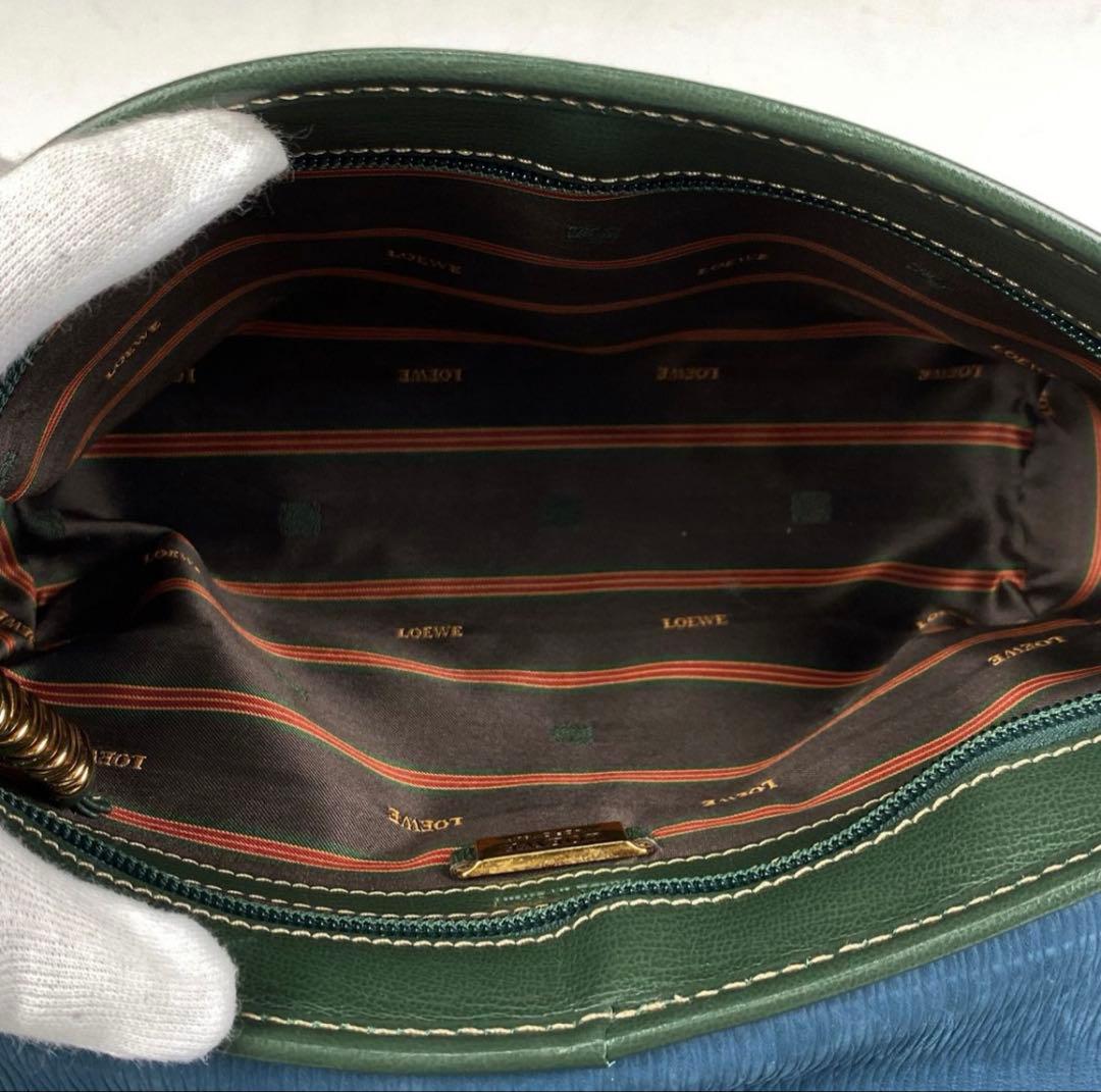 LOEWE ベラスケス クラッチバッグ レザー グリーン【中古】