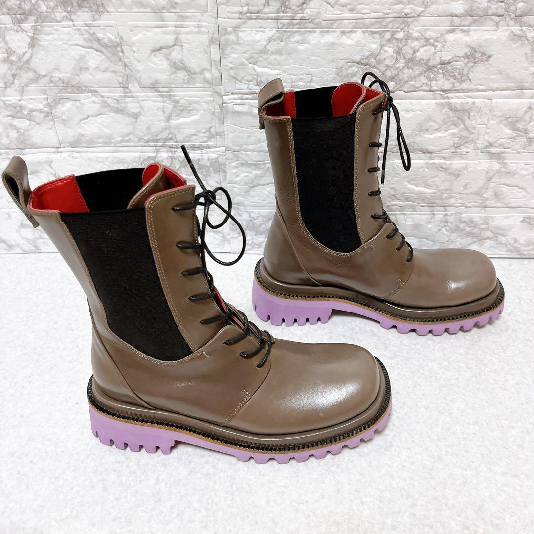 ⭐極美品⭐マナ MANA ショートブーツ サイドゴア 本革 25㎝ グレー