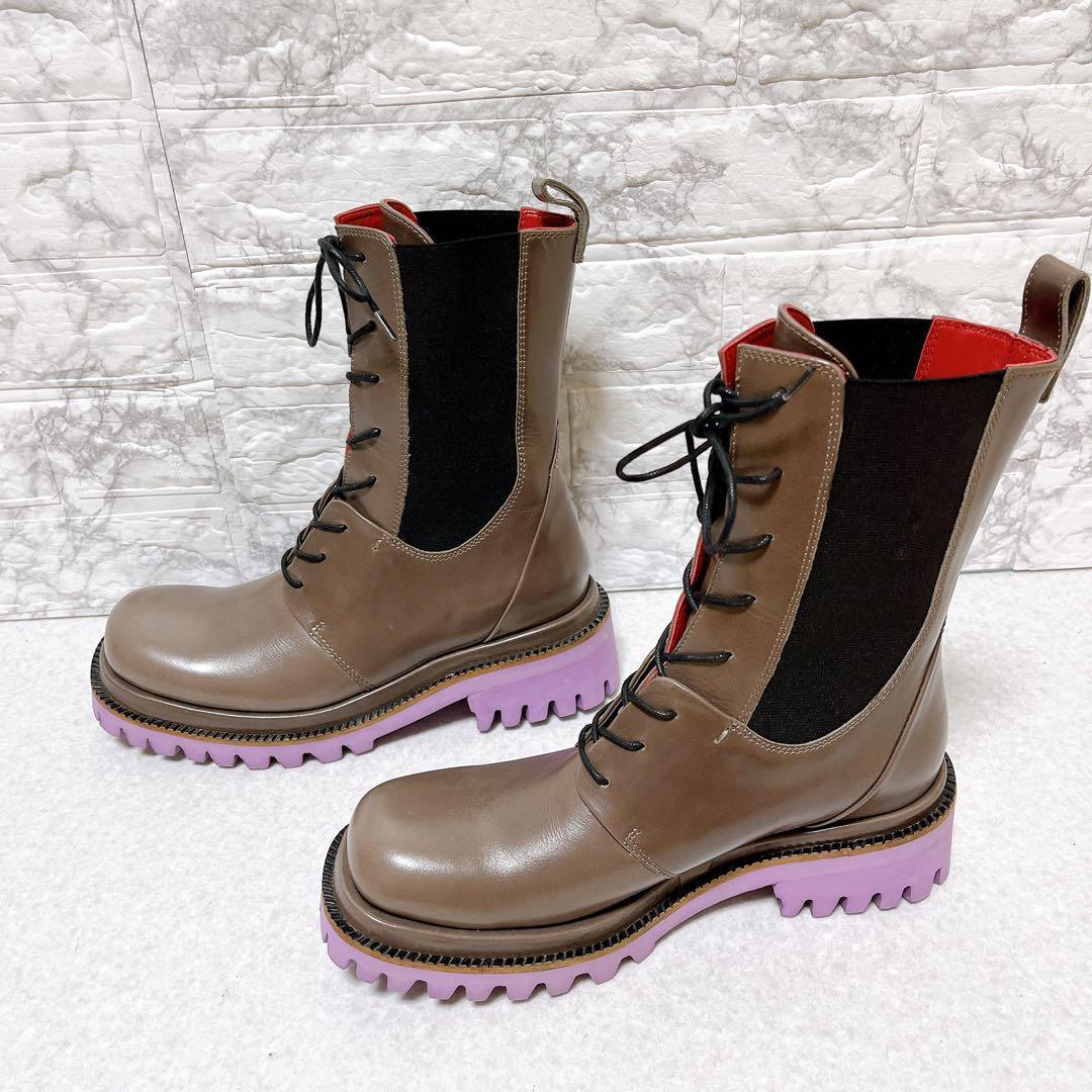 ⭐極美品⭐マナ MANA ショートブーツ サイドゴア 本革 25㎝ グレー