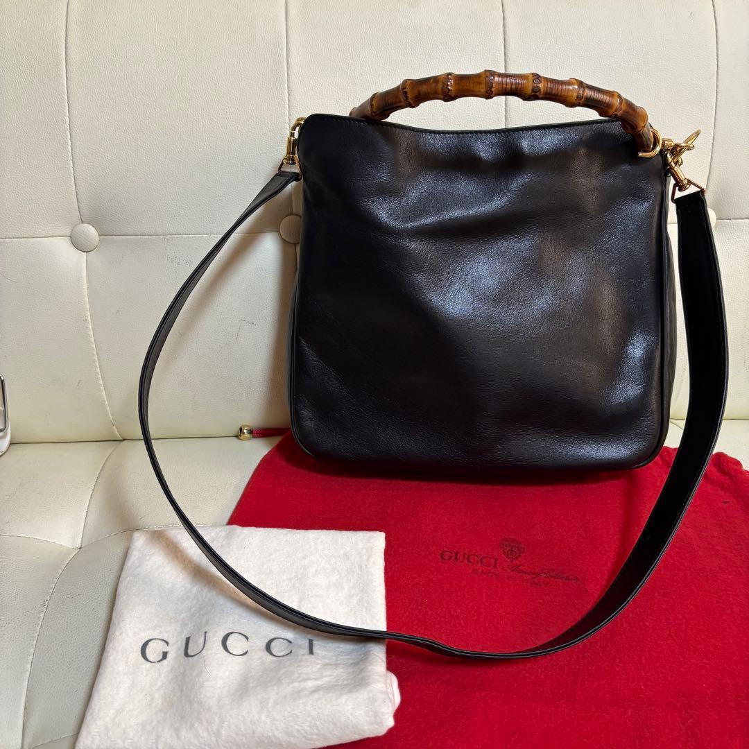 美品　GUCCI オールド　グッチ　バンブー　2way ショルダー バッグ　黒