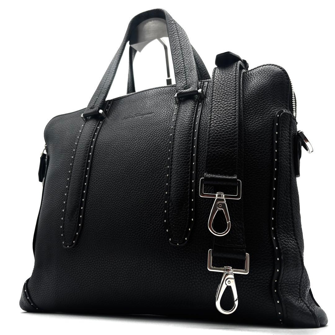 極美品 サルヴァトーレフェラガモ 2way ビジネスバッグ レザー スタッズ 黒