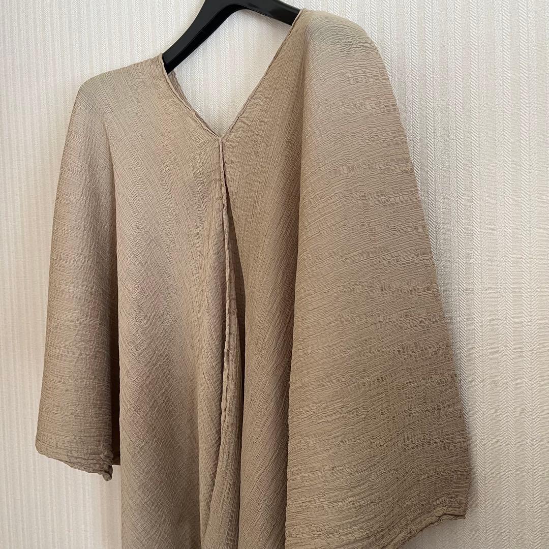 meイッセイミヤケ チュニック　シースルークレープ　ベージュ　フリーサイズ