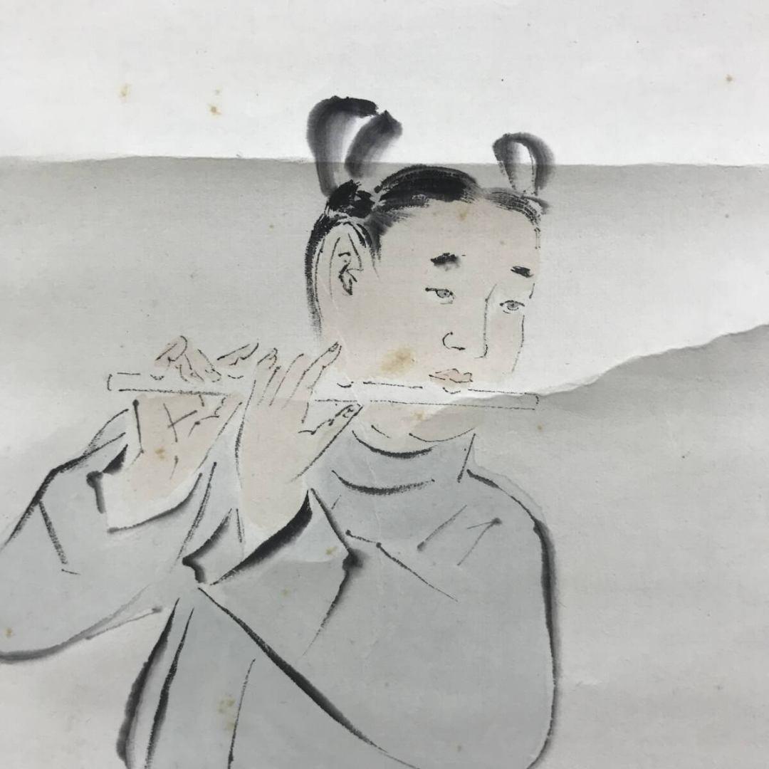 真作/福岡青嵐/松下吹笛/スイテキ/掛軸/名家伝来/AK-587