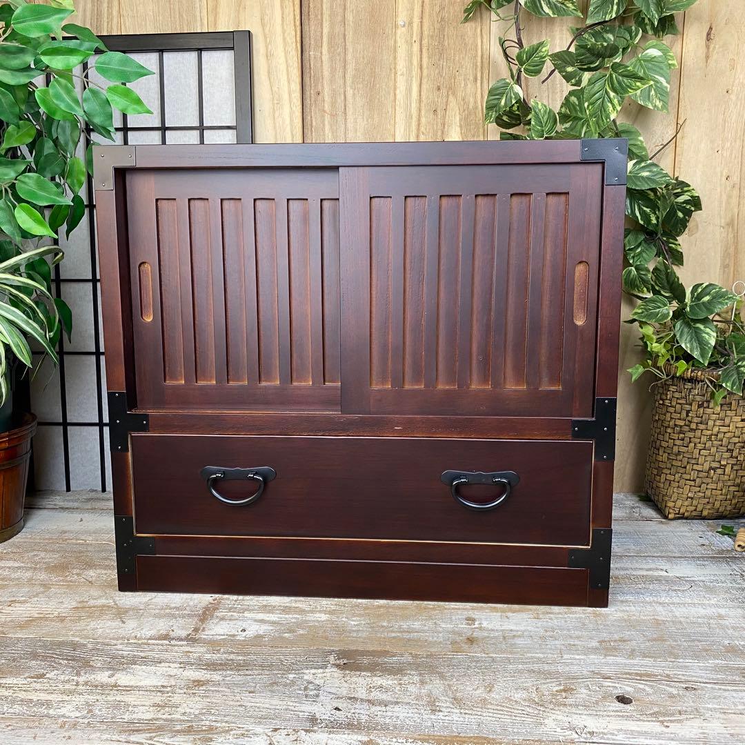 民芸家具木製桐材天然無垢引き戸付きタンスチェスト収納飾り棚箪笥和室インテリア