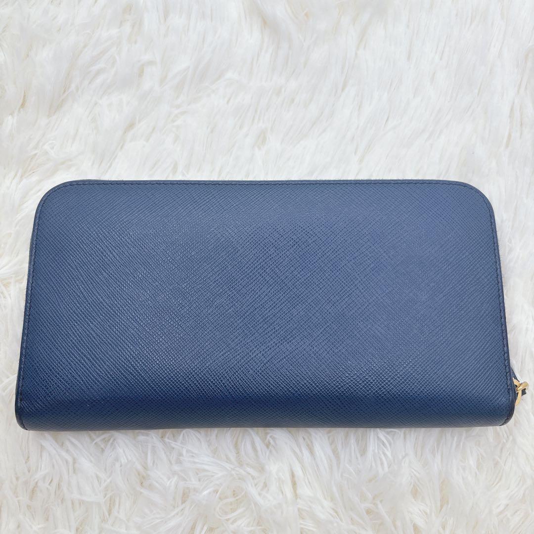 美品✨PRADA 長財布 ネイビー サフィアーノ シャイン 紺