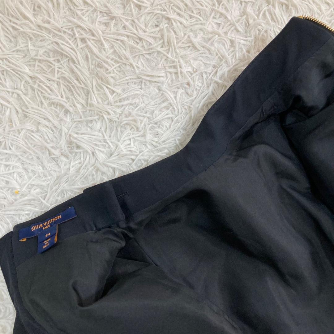 17442✨ルイヴィトン 金ボタン LVロゴ レース切替フレアワンピース ウール