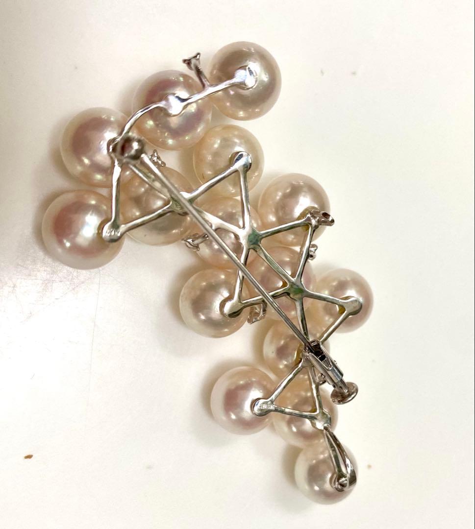 あこや本真珠メレダイヤ入りブローチ美品
