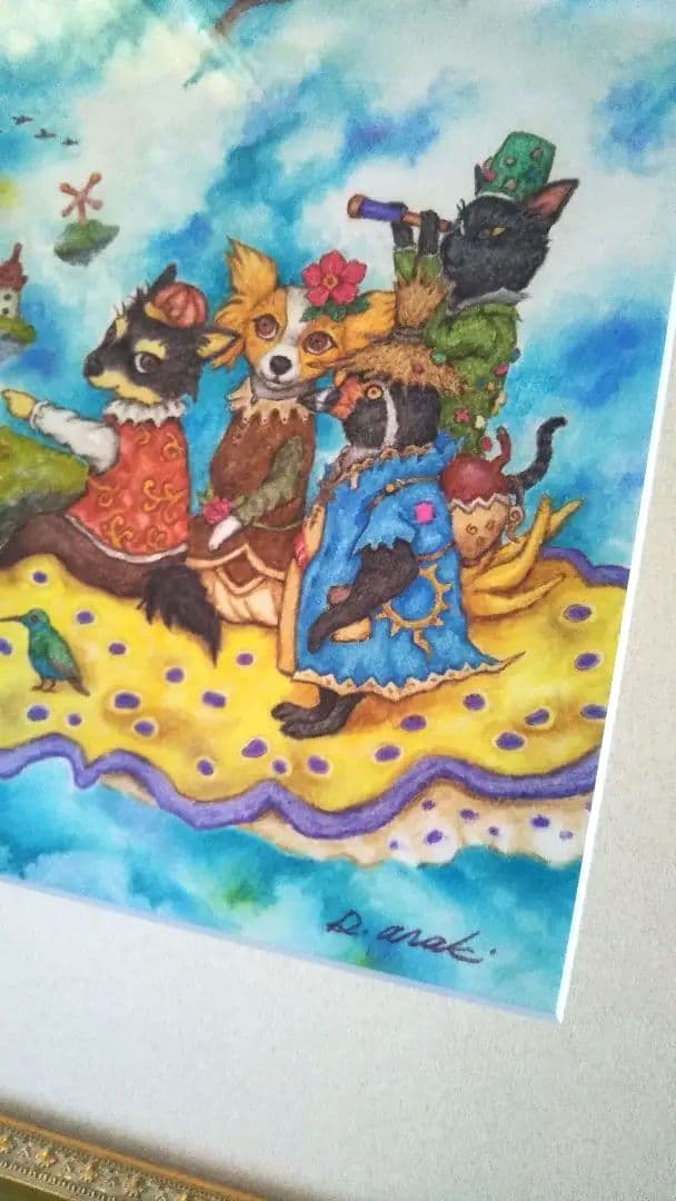 特別価格★【原画】『ウミウシに乗って』（風景画　空の絵　チワワ　黒猫　手描き）