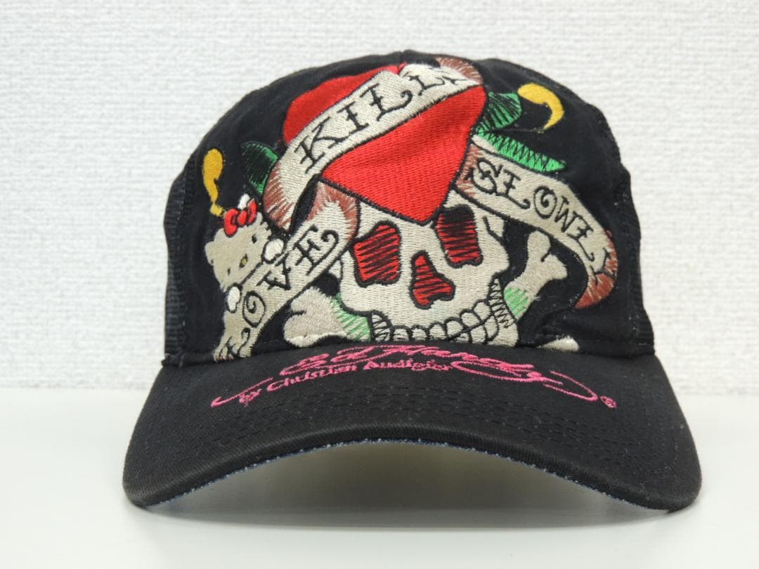国内正規 本物 ハローキティ Ed Hardy コラボ メッシュ キャップ 黒
