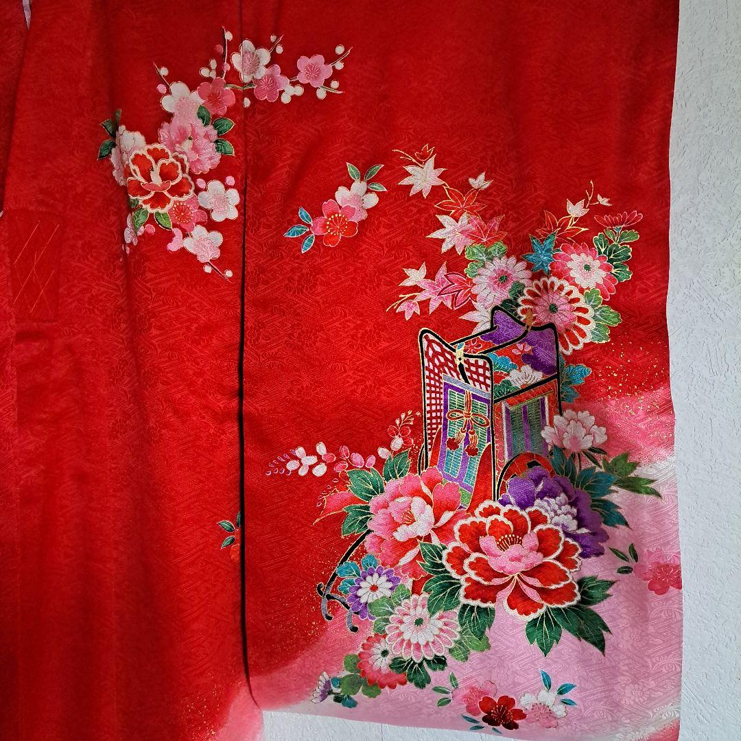 【美品】お宮参り　掛け着　正絹　祝着　産着　女の子　御所車　手まり　百花繚乱