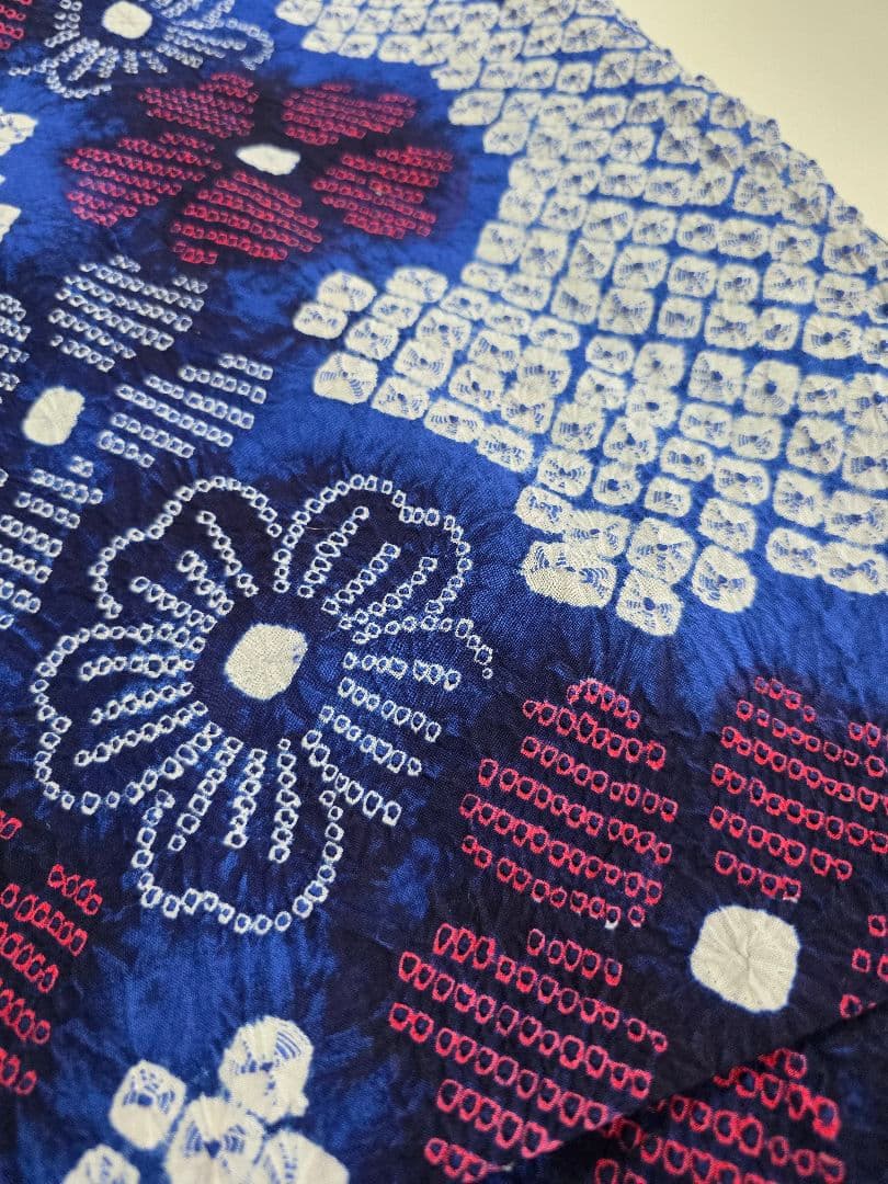 【24時間以内発送】美品 有松絞り 浴衣 蜘蛛絞り 鹿の子絞り 花柄 綿