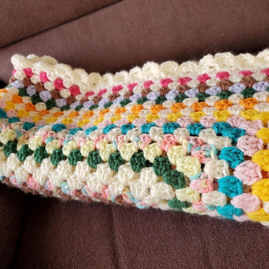手編み♡モチーフ編み♡ブランケット♡レトロポップ♡オフ白