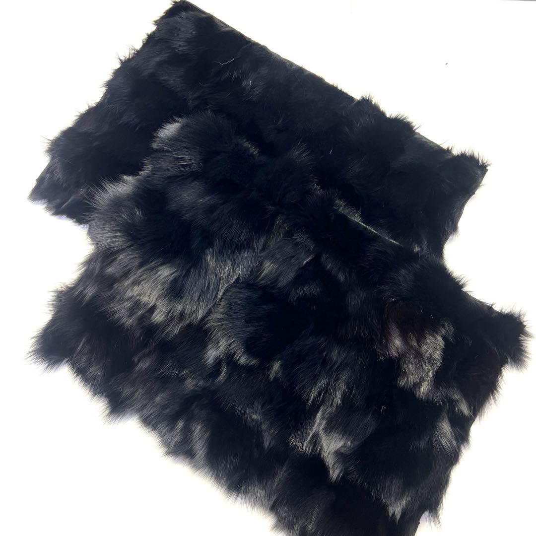牛革　カーミットチェア　黒狐毛皮敷物　ファー　マット　フォックス　座布団　2枚