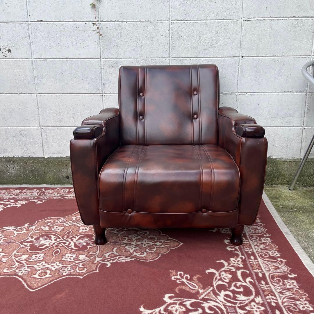 ミッドセンチュリー 古家具◾️マーブル柄 一人掛け シングルソファ ラウンジソファ