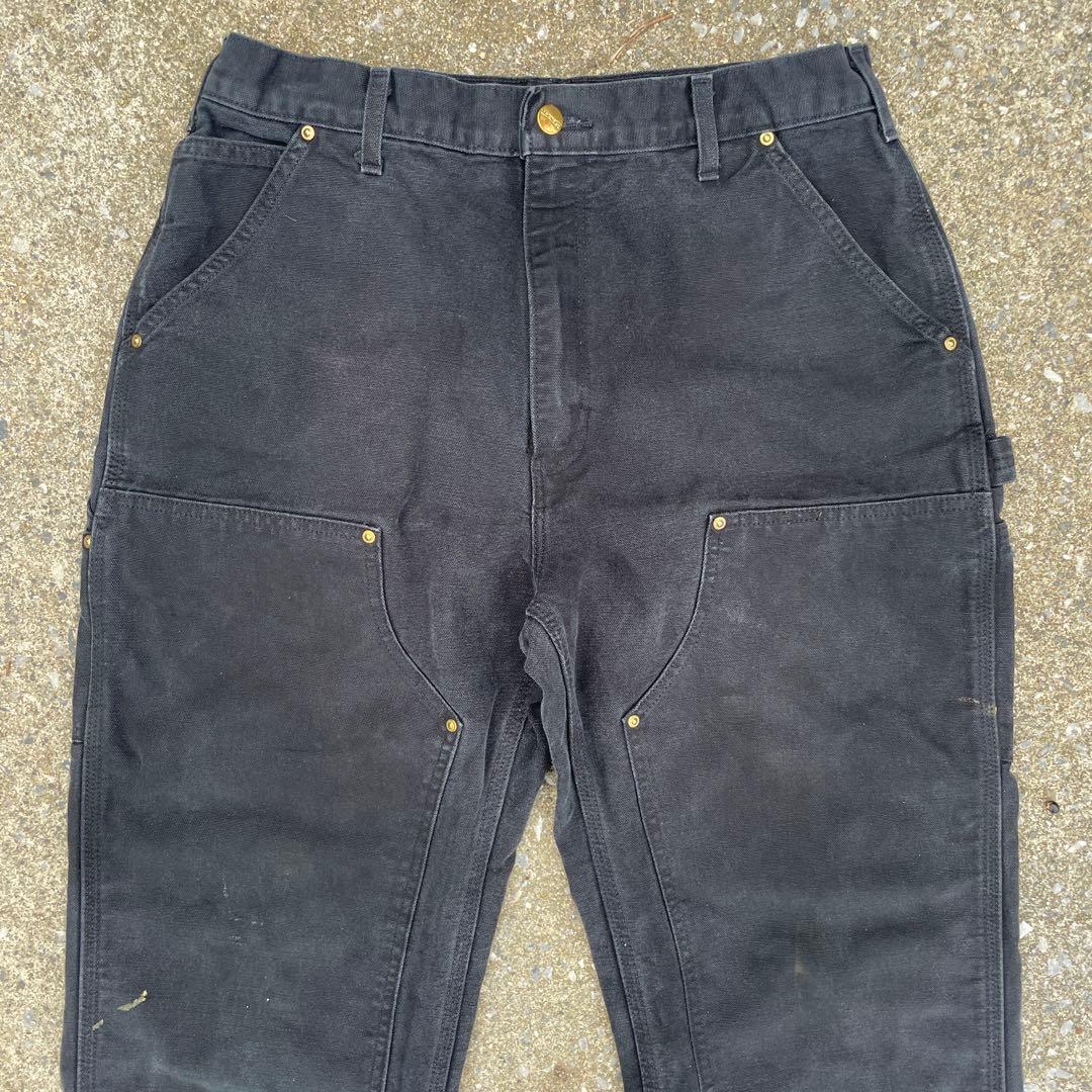 USA製 Carhartt B01 BLK ダブルニー 黒 フェード 34×34