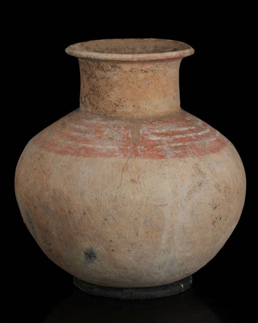 【希少・時代物】古代バンチェン発掘 彩文土器 タ イ古陶 高さ34cm 木箱付