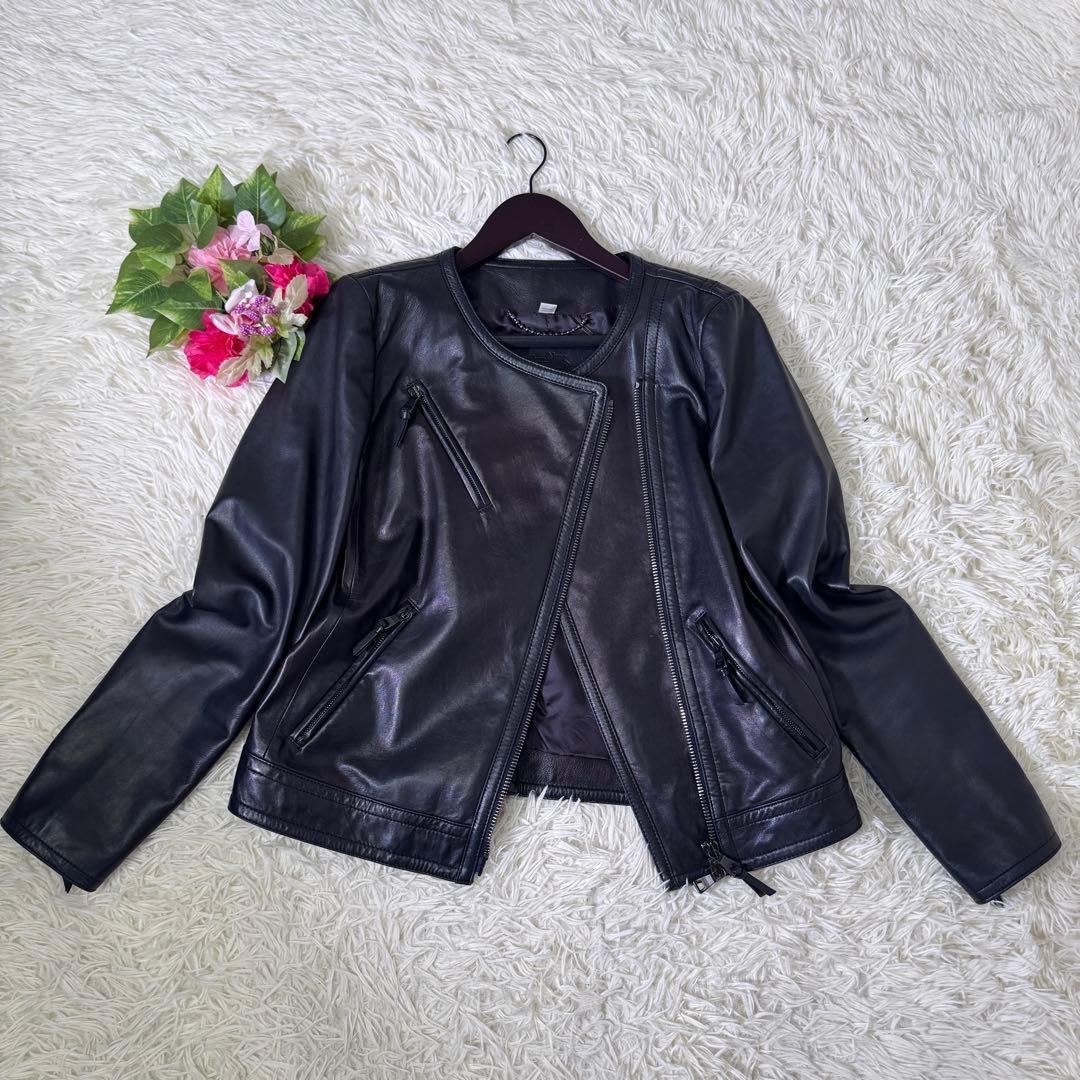 【希少】COACH ノーカラージャケット ラムレザー ライダース 黒 コーチ