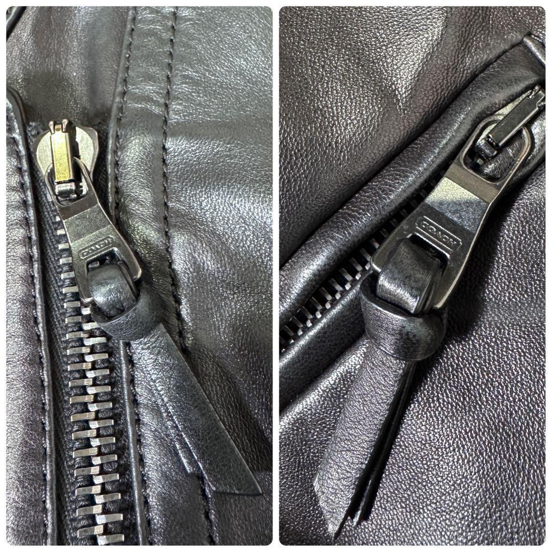 【希少】COACH ノーカラージャケット ラムレザー ライダース 黒 コーチ
