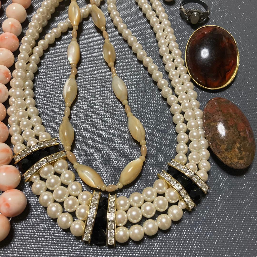 アクセサリーまとめ売り 天然石 ビーズ ネックレス 指輪 カフスなど ジャンク