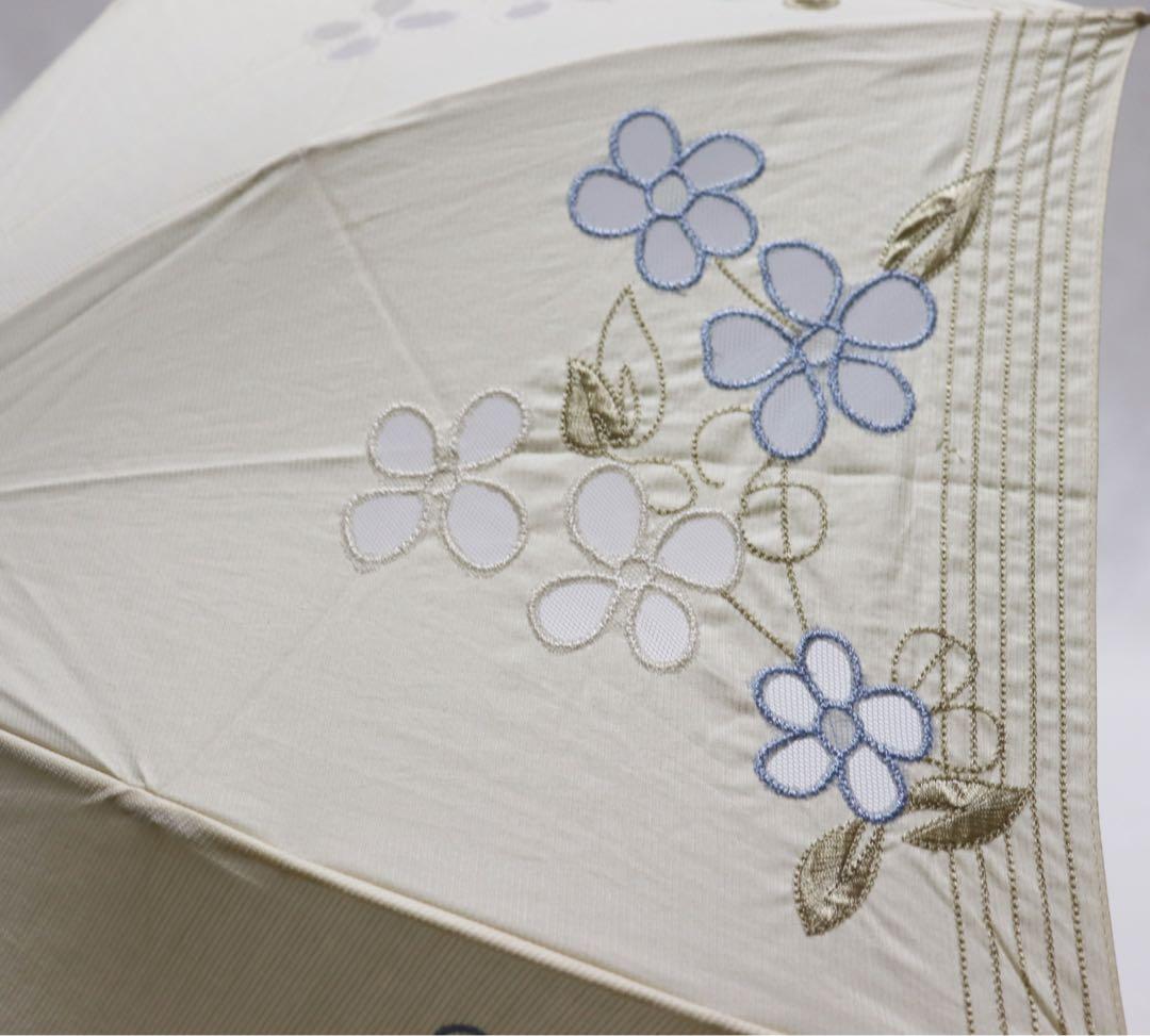 《クロエ》メッシュ 花柄刺繍 折りたたみ傘 日傘 8本骨 クリアーハンドル