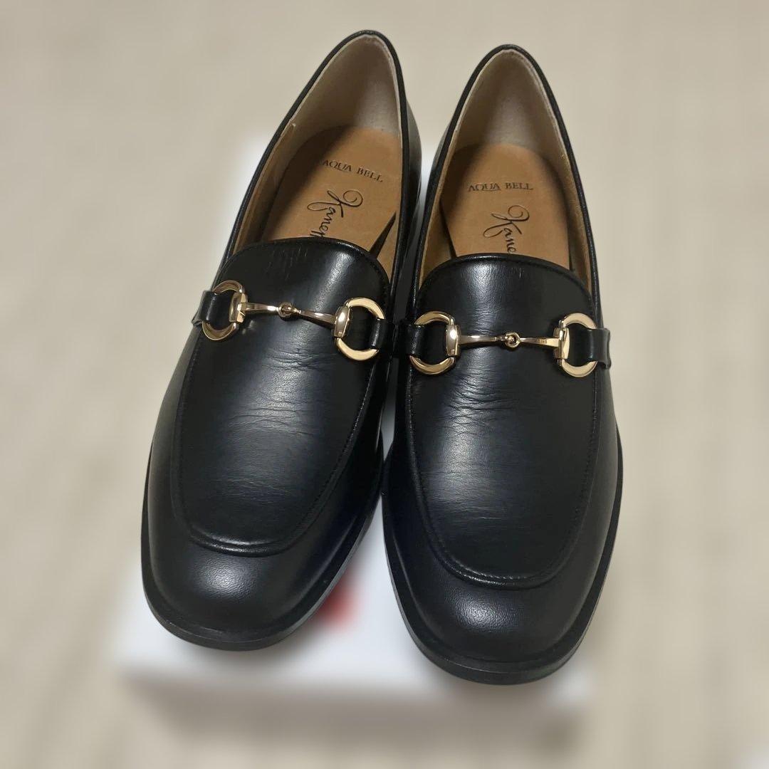 新品未使用品！銀座カネマツ　アクアベル　黒ローファー　24.5