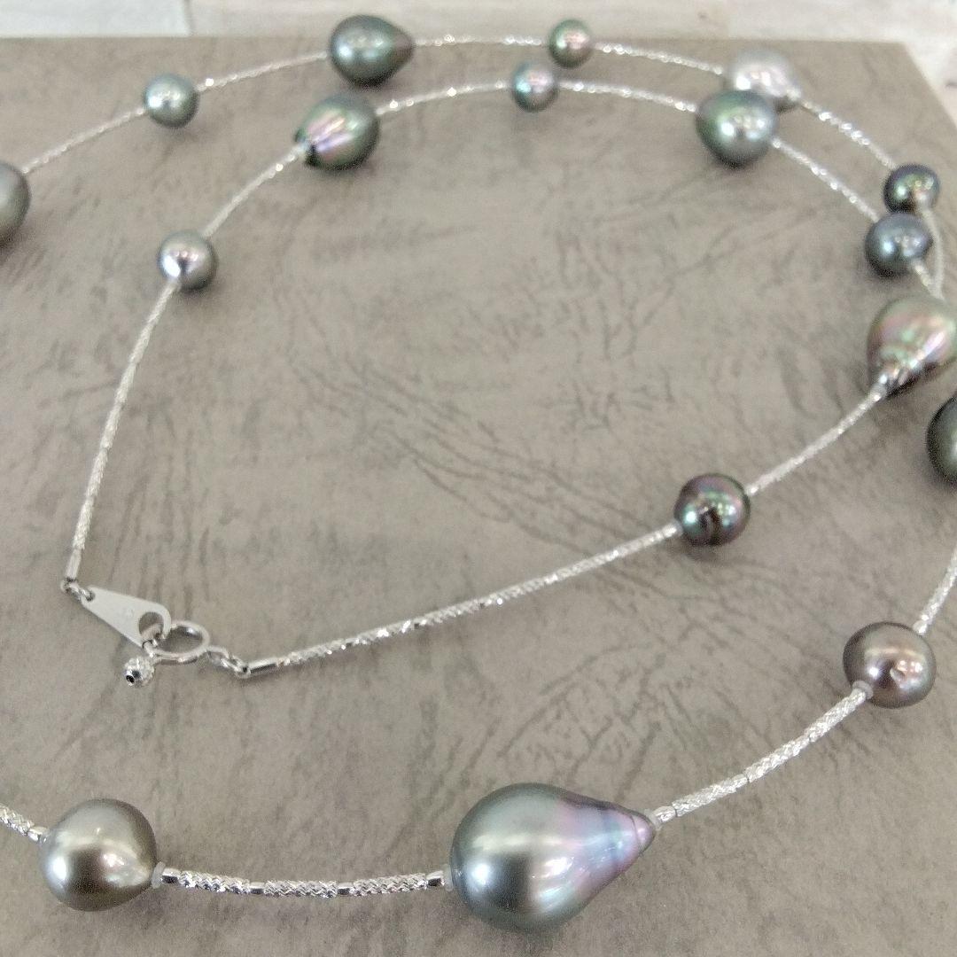 K18WG黒蝶真珠ロングネックレス　8.1～11.8mm珠　80cm　　新品