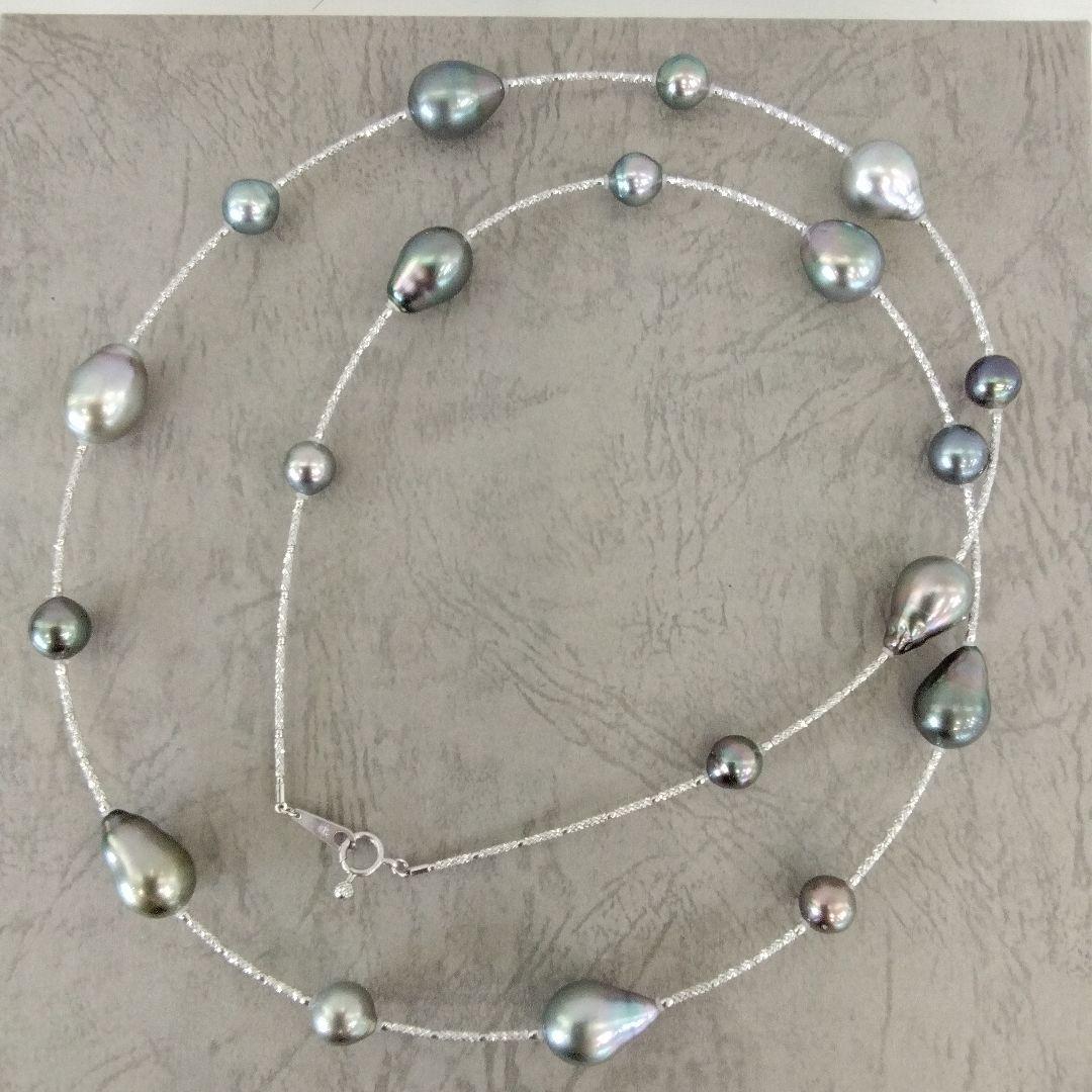 K18WG黒蝶真珠ロングネックレス　8.1～11.8mm珠　80cm　　新品