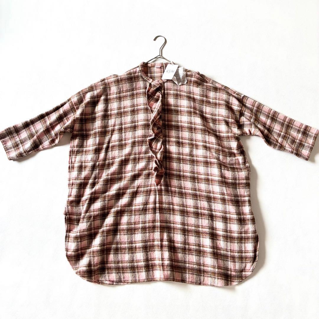 未使用タグ付き✨45R　現行　柔らか インドネルのフリルチュニック　刺繍入り