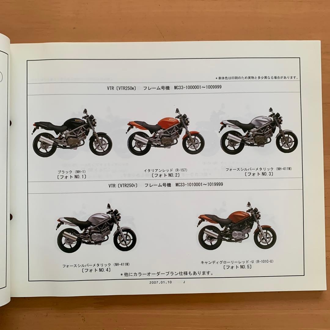 HONDA ホンダ VTR250のマニュアル、追補版とパーツカタログのセット
