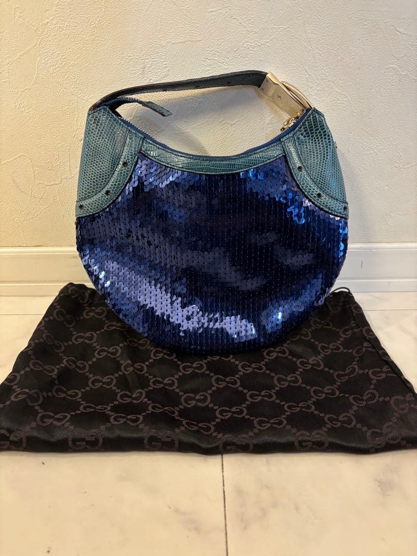 GUCCI グッチ グラム リザードスキン ブルー スパンコール バッグ