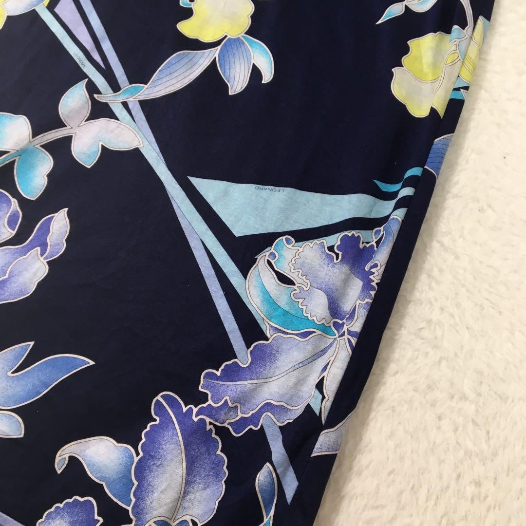 レオナール ロングワンピース【L】大きいサイズ 半袖 花柄 マキシ丈 綿100%